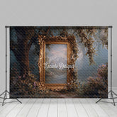Aperturee - Aperturee Ornate Gold Frame in Enchanted Forest Photography Backdrop Misty Magical Woods Fairytale Wedding Background